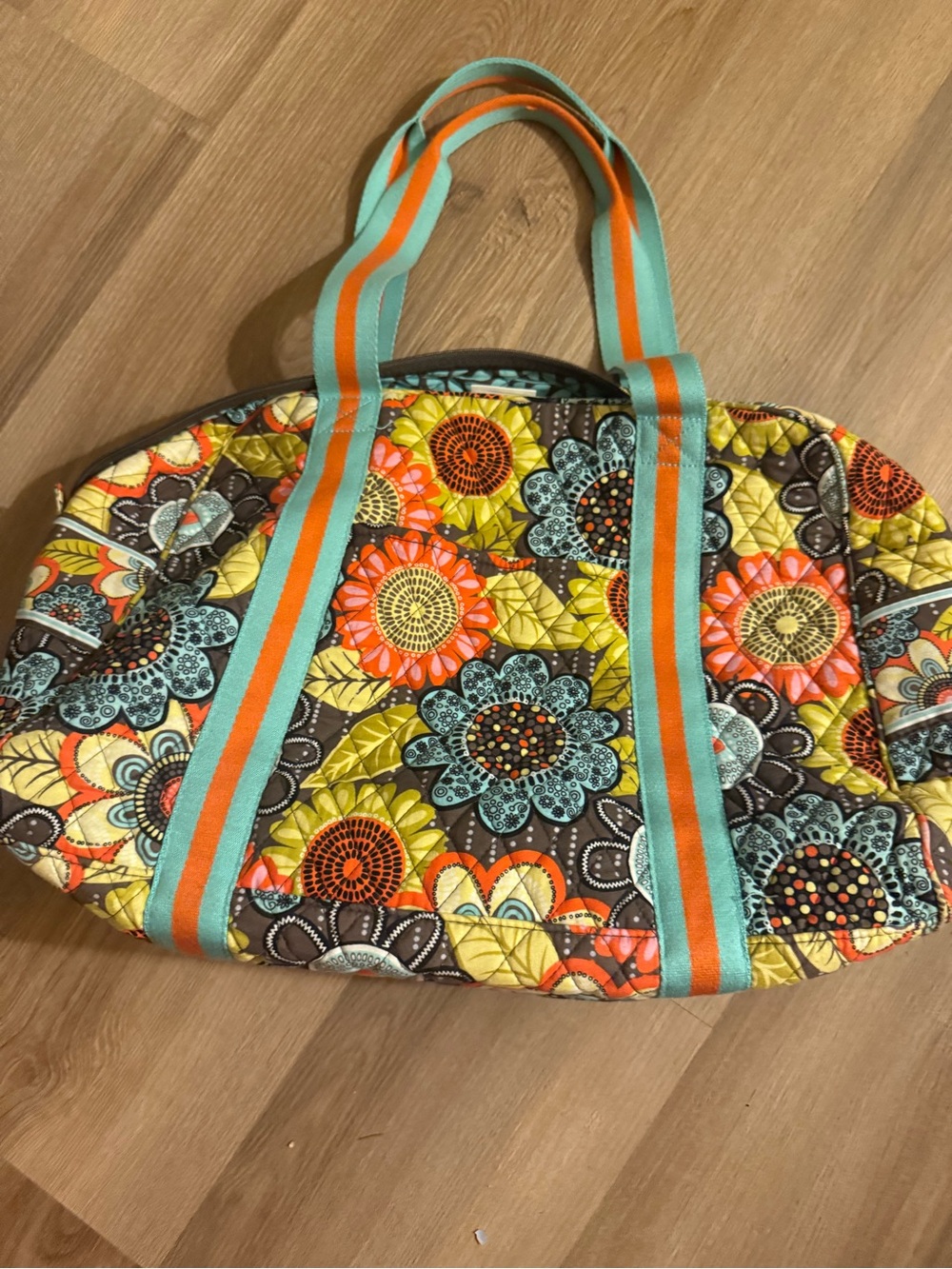 Vera Bradley Quilted Floral Tote in Yellow, Orange & Teal